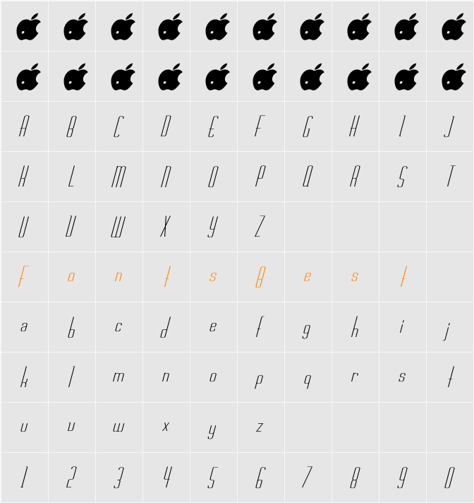 Rschasline italic Character Map