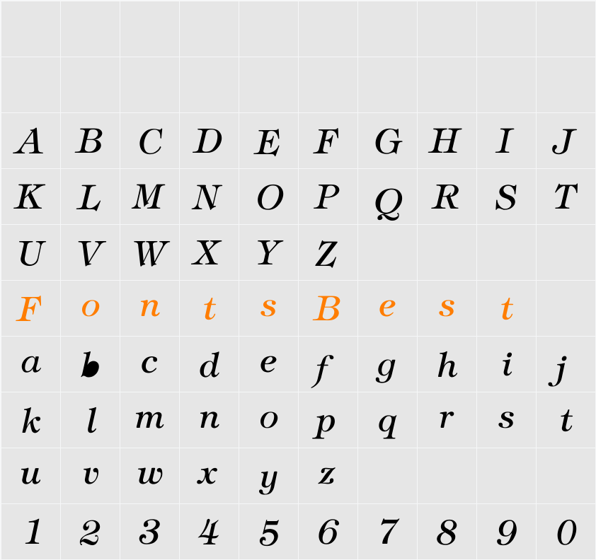 Tiffany-Italic Character Map
