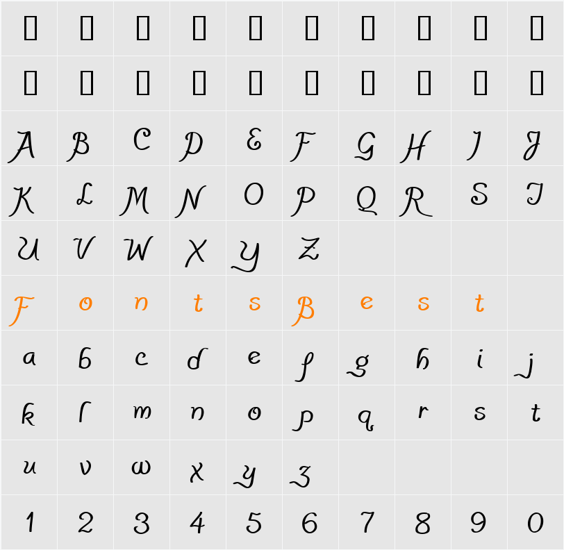 PensleCaligraf Character Map