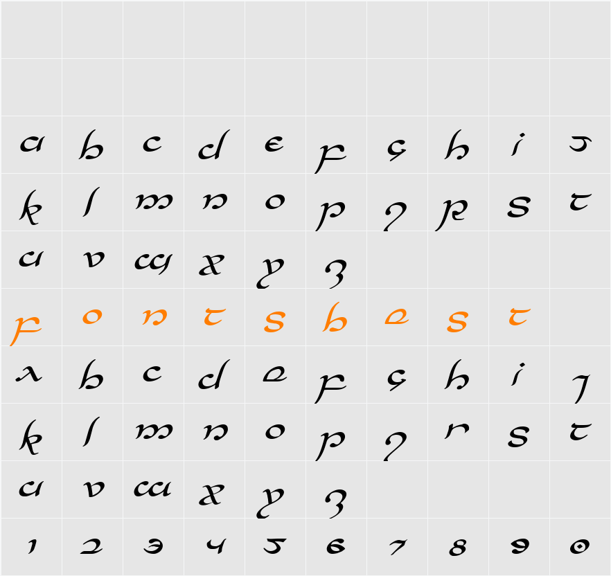 Half-Elven Expanded Italic Character Map