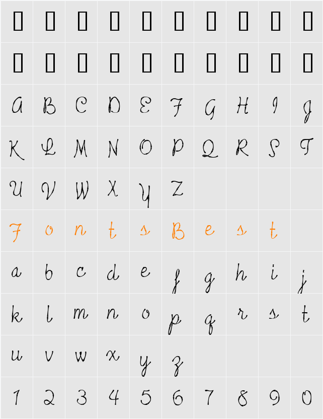 Tropicali Script BTN Bamboo Character Map