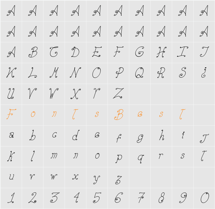 Elizabeth Ruelas Cursiva Character Map