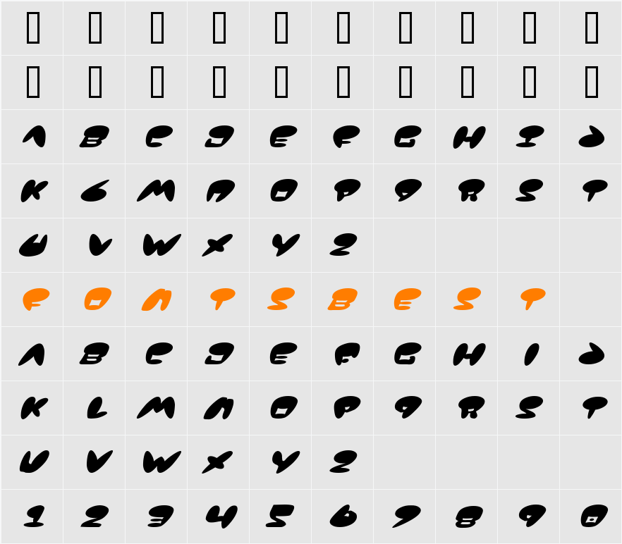 Jackson Italic Character Map