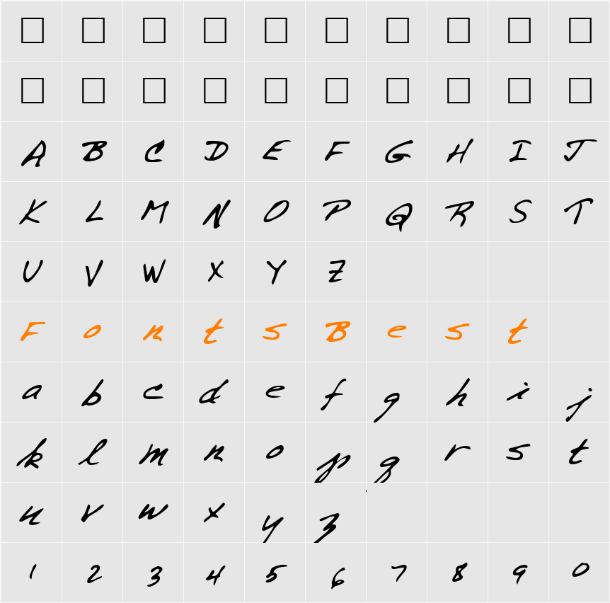 ScottsHand Character Map