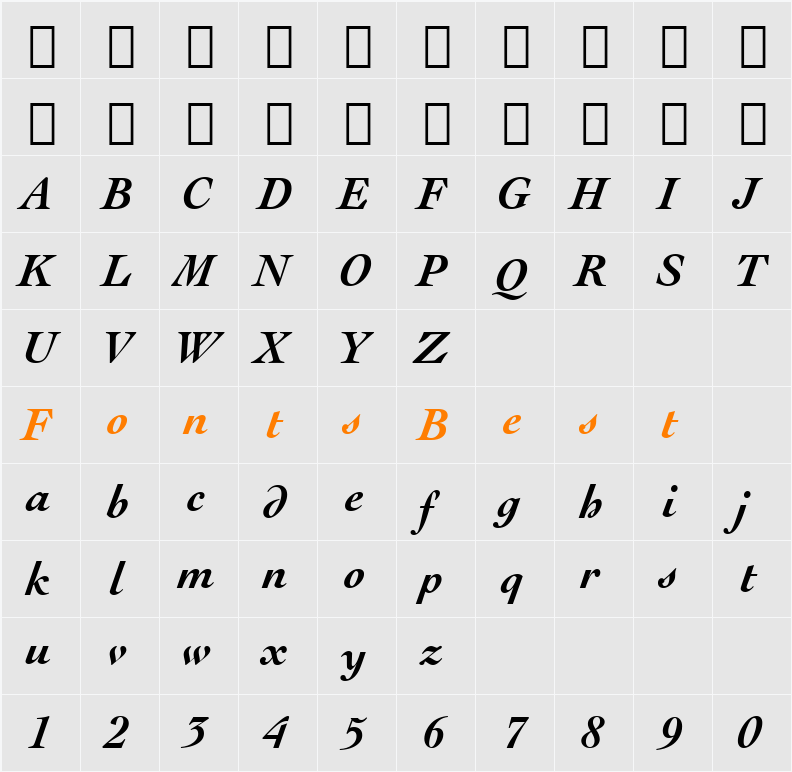 EngrvOs205 BT Character Map