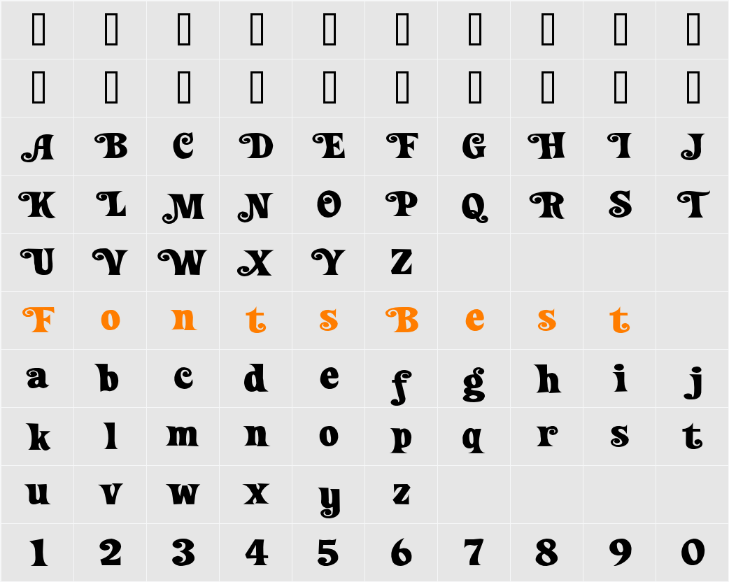Loose New Roman Wide Swash Character Map