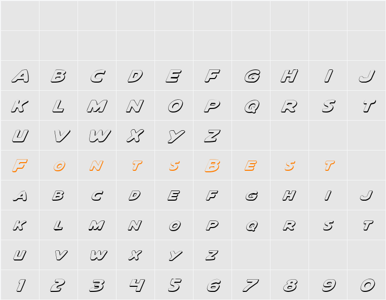 Quartermain Outline Italic Character Map