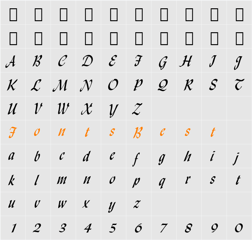 Lydian Csv BT Character Map