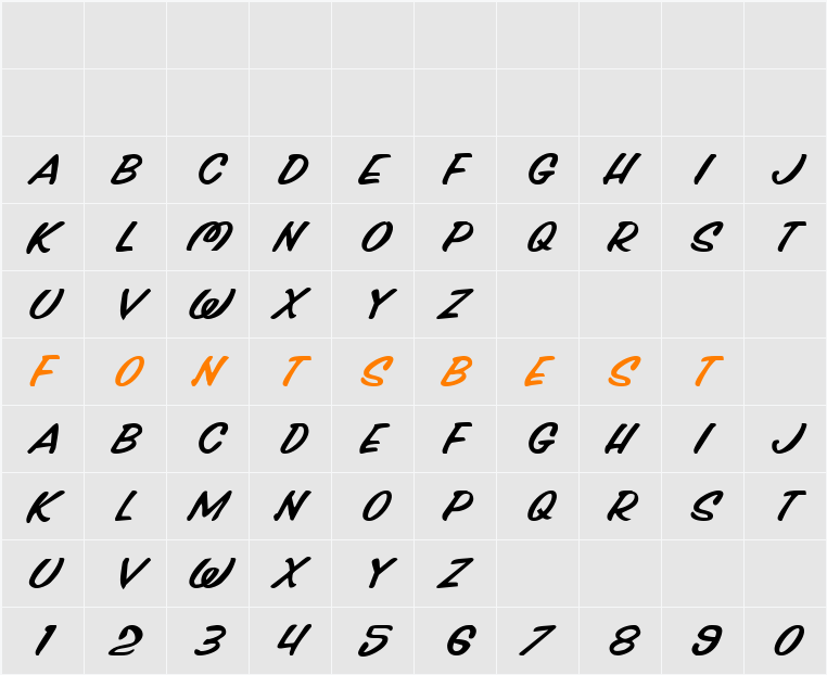 Press Darling Expanded Italic Character Map