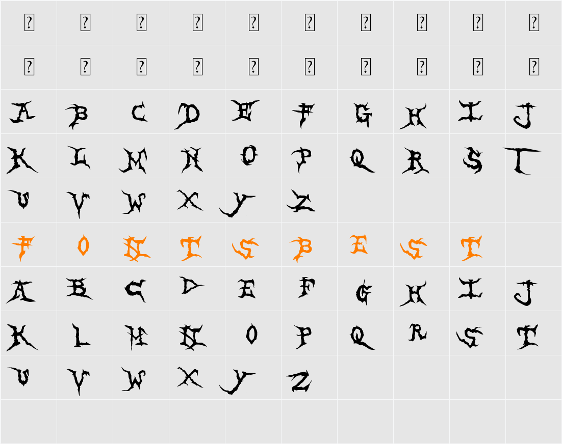 Brutal Tooth Character Map