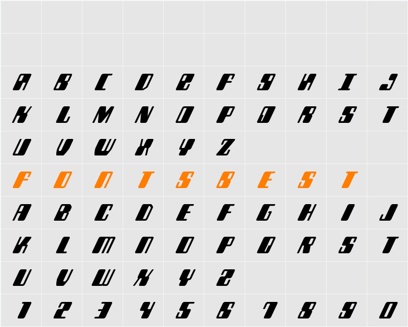 Zyborgs Super-Italic Character Map