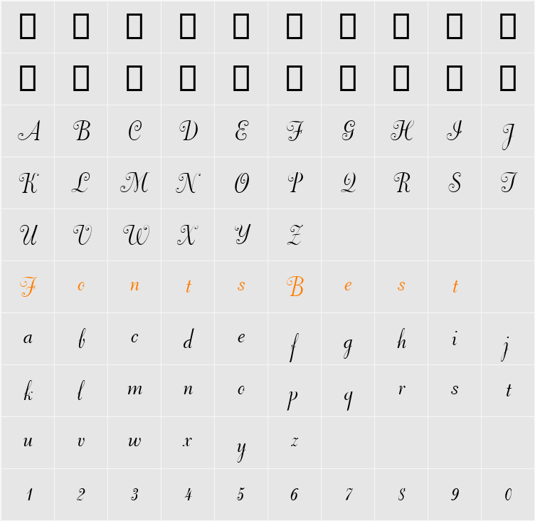 Dorchester Script MT Character Map