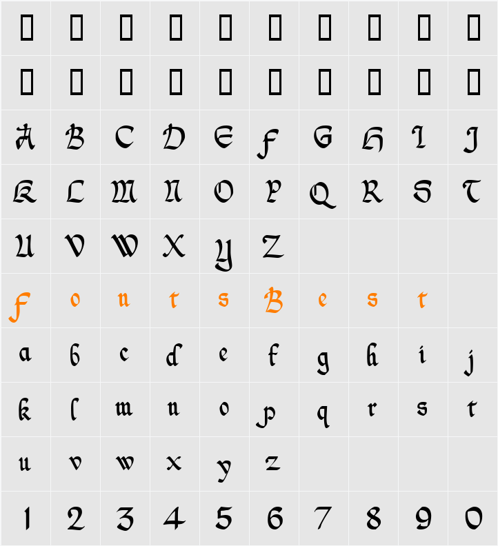 Nicholini Broadpen Character Map