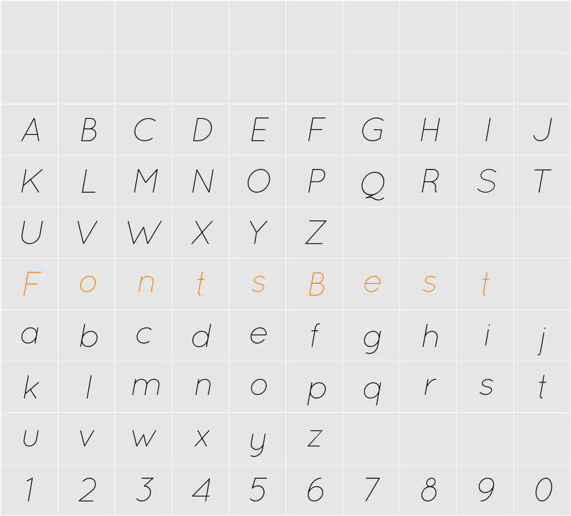 Quicksand Light Oblique Character Map