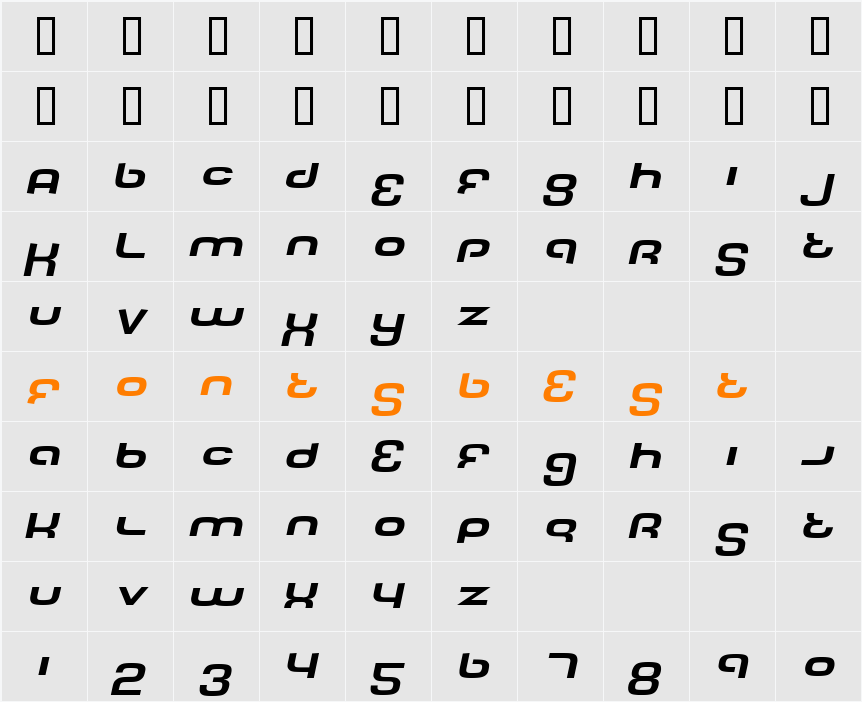 Tech Font Wide Character Map