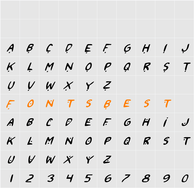 2Toon2 Italic Character Map
