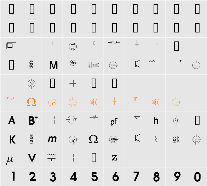 vac tube symbols v1.2 Character Map