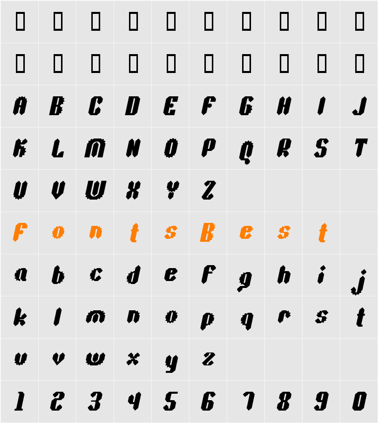 Sprokett Outerkog Italic Character Map
