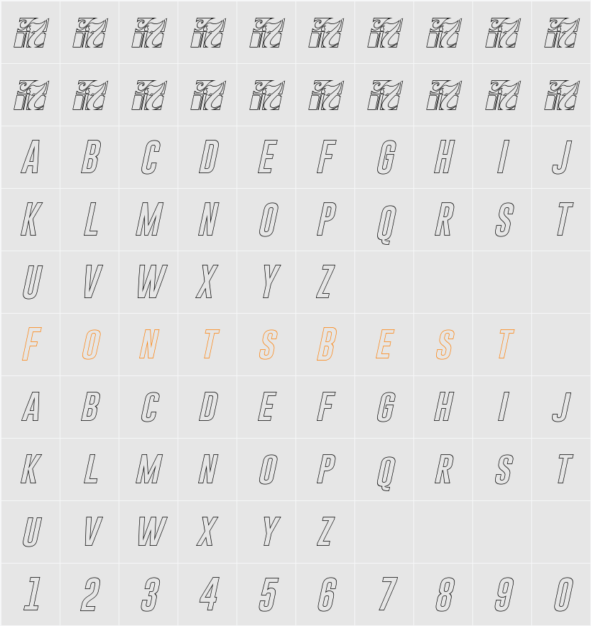 Gobold Hollow Italic Character Map