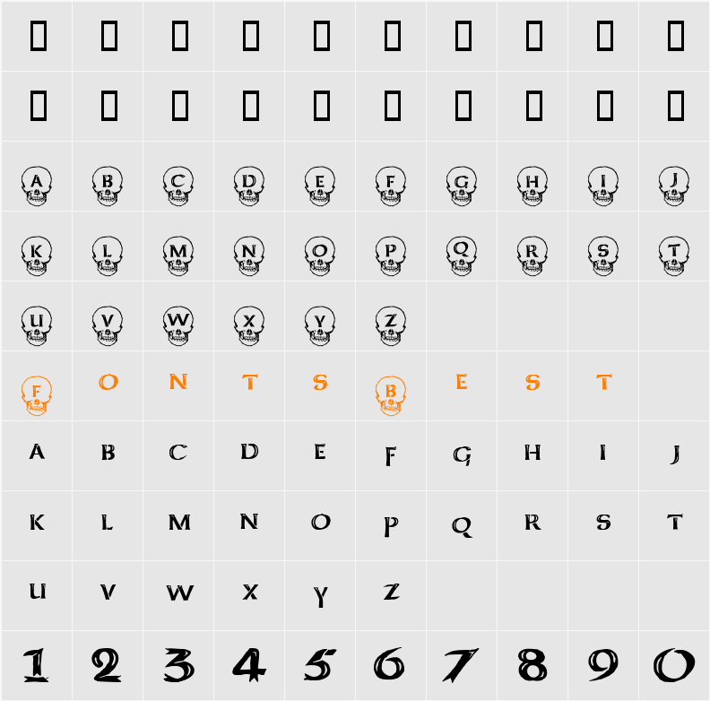 Deathhead KeltCaps Character Map