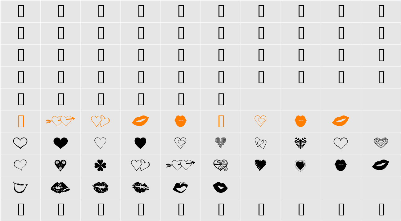 luv n kisses Character Map