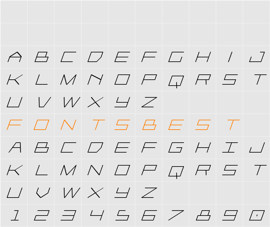 Player 1 Up Bold Italic Character Map
