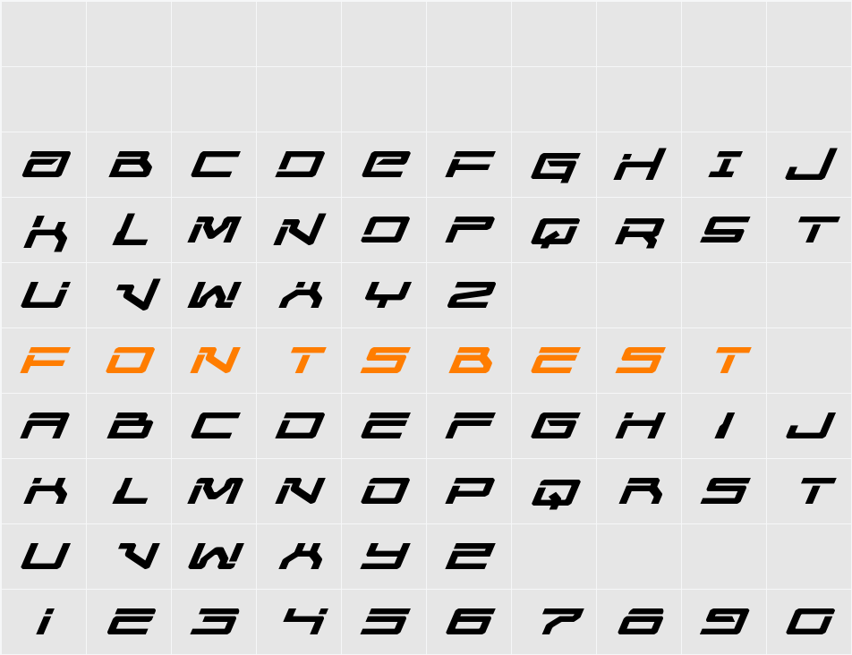 United Planets Expanded Italic Character Map