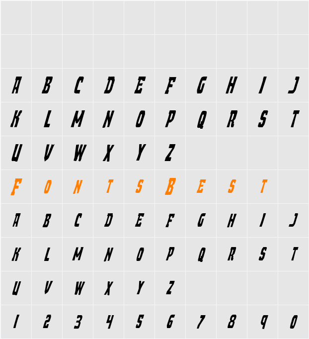 Demon Priest Condensed Italic Character Map