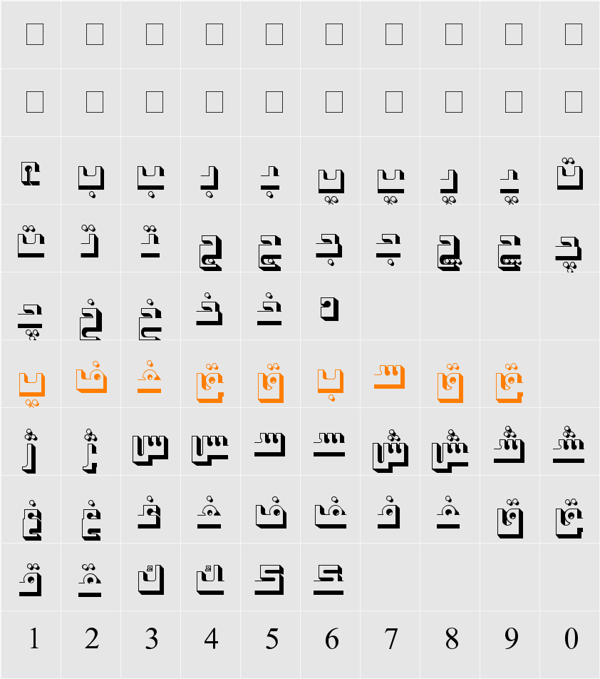 Hiyal Kufi7 Character Map