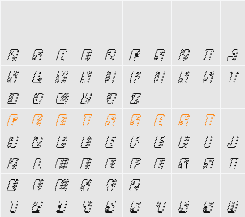 Zyborgs Engraved Italic Character Map