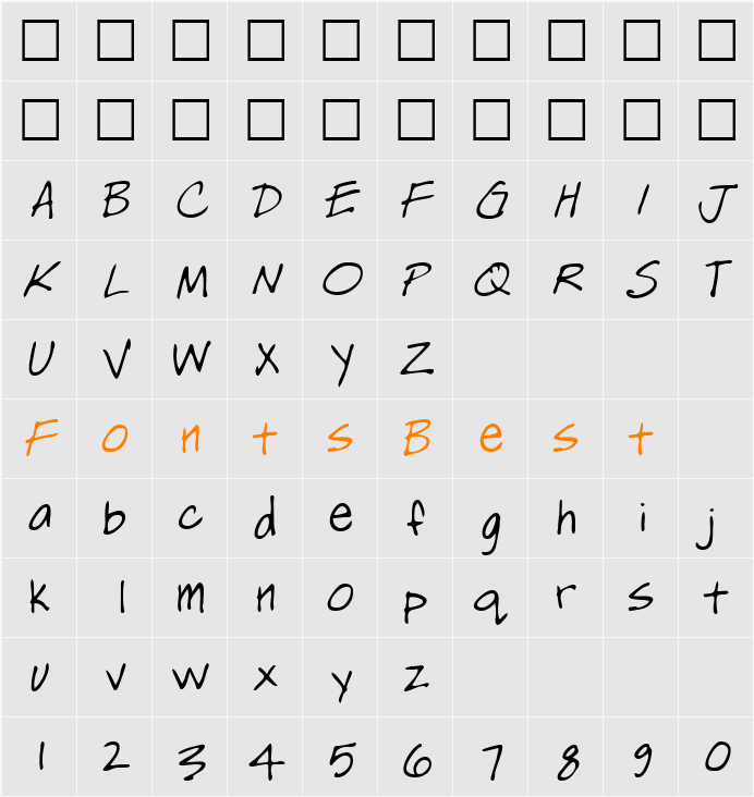 SashasHand Character Map