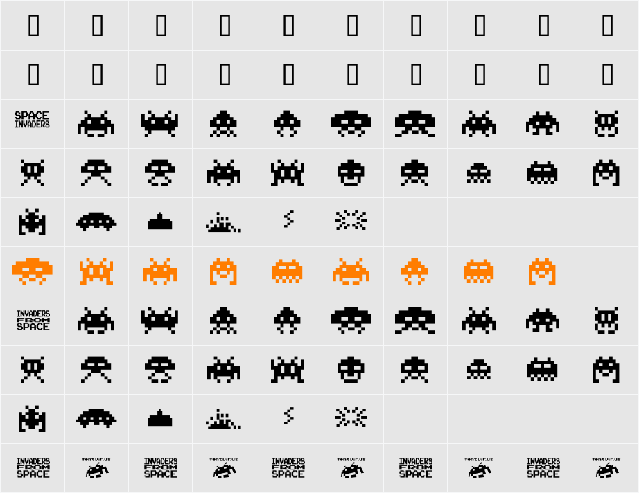 invanders from space Character Map