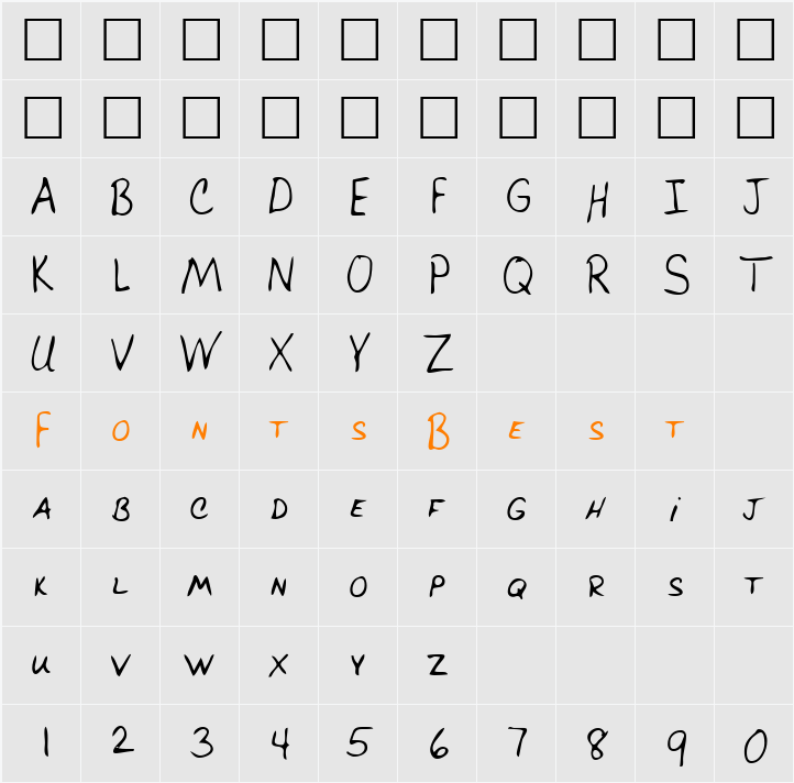 BrucesHand Character Map