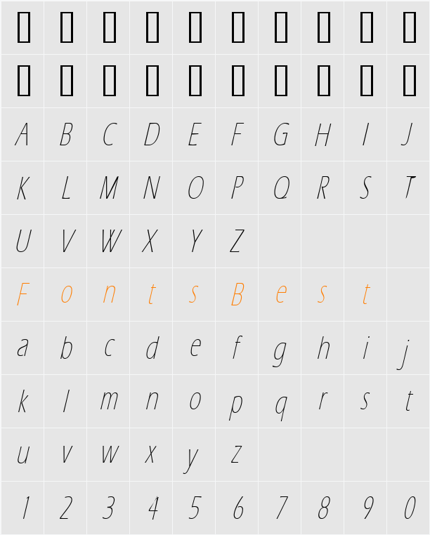 Eric Lite Thin Character Map