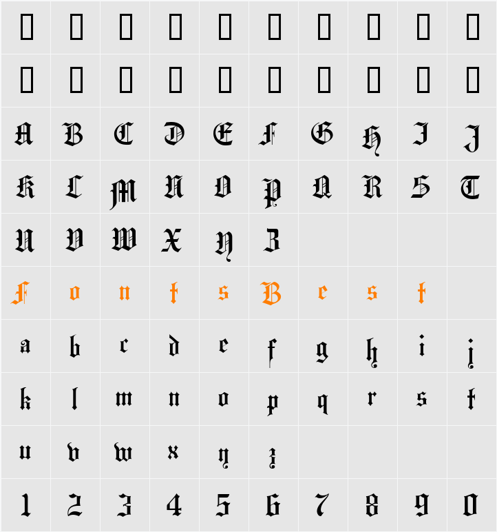 Hansa Gotisch UNZ1L Character Map