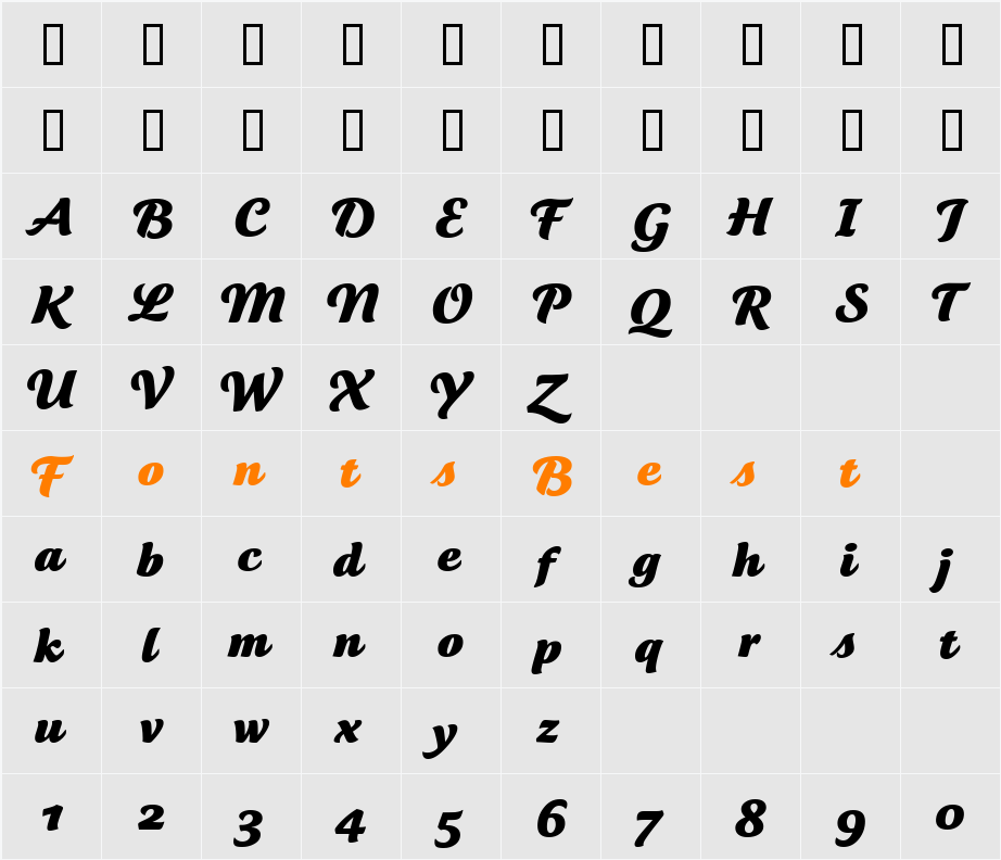 Tartine Script Black Character Map