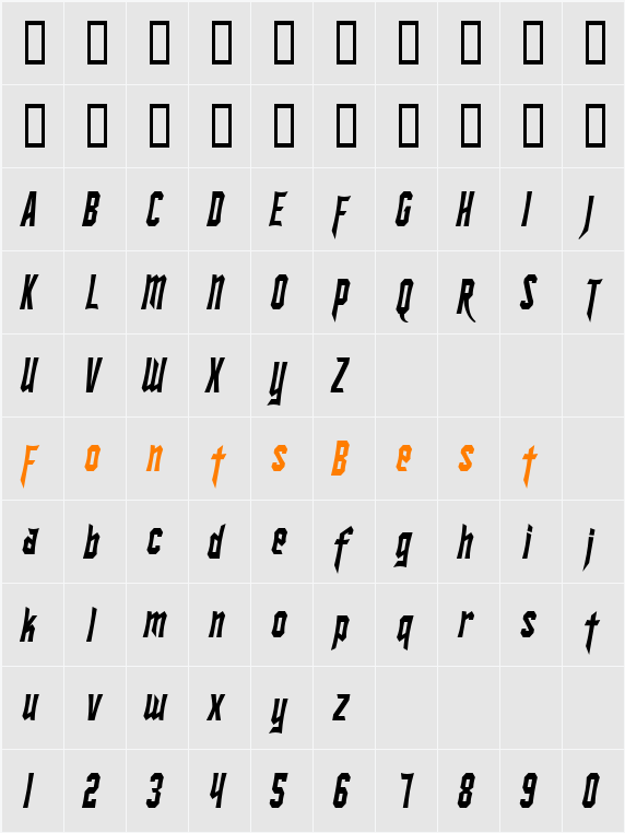 SF Ironsides Condensed Character Map