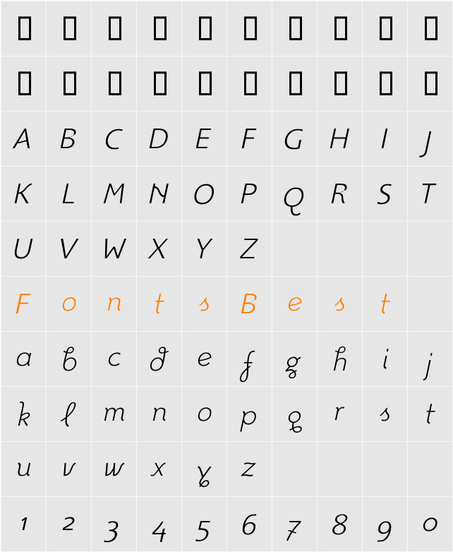 FoxLightItalic Character Map