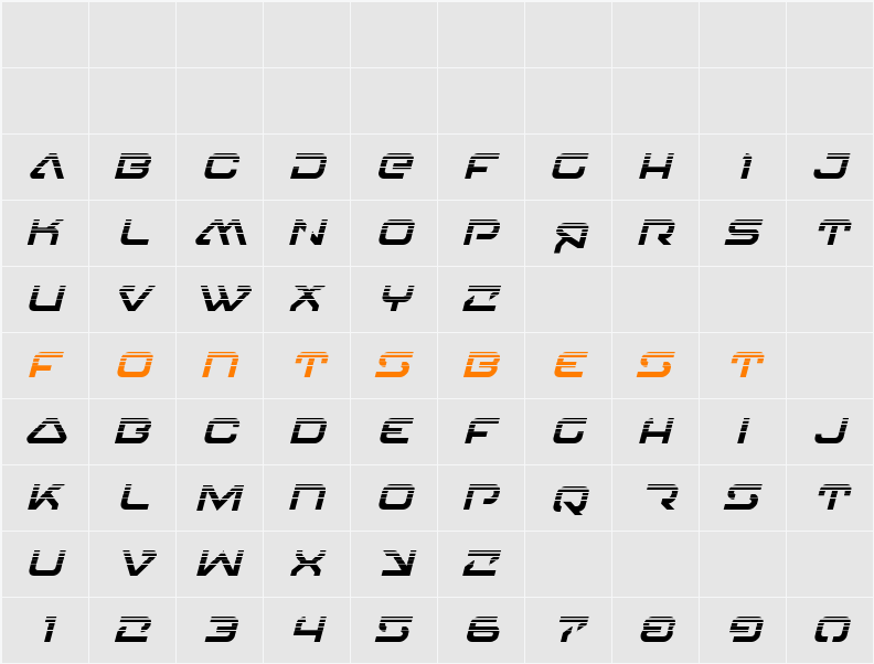 4114 Blaster Halftone Italic Character Map