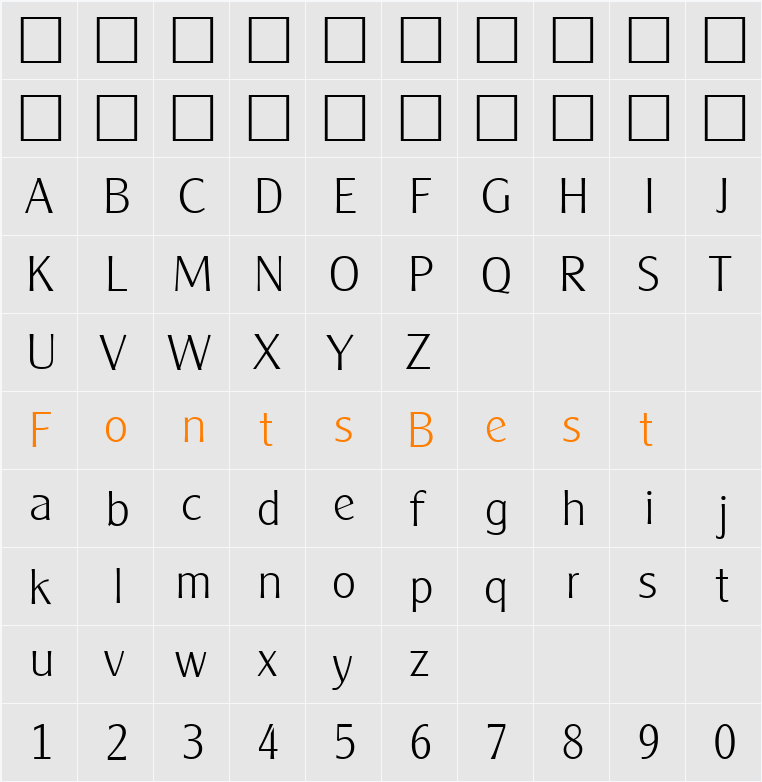 Cleargothic-Xlight Character Map