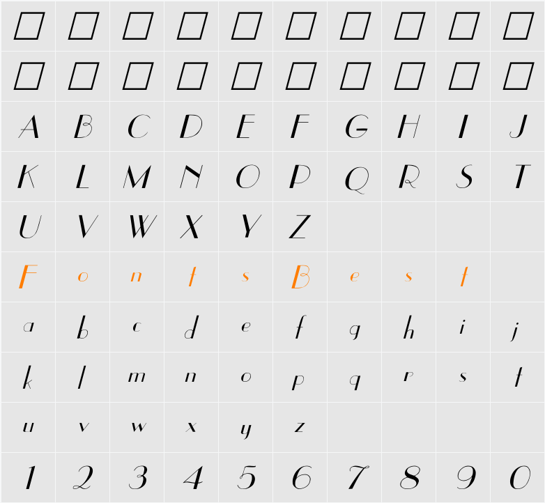 UppEa Italic Character Map