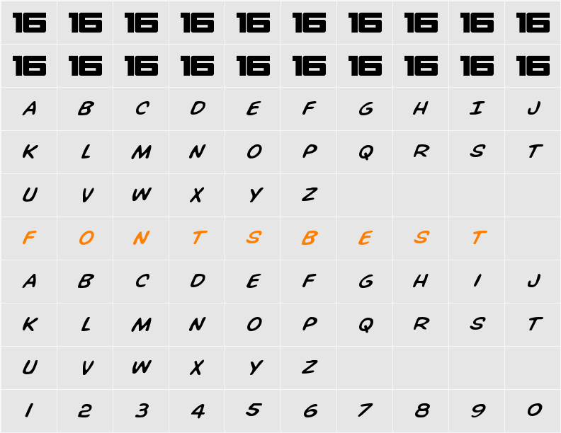 Overstreet Bible Expanded Italic Character Map
