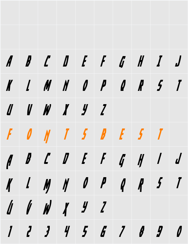 Yankee Clipper Condensed Italic Character Map