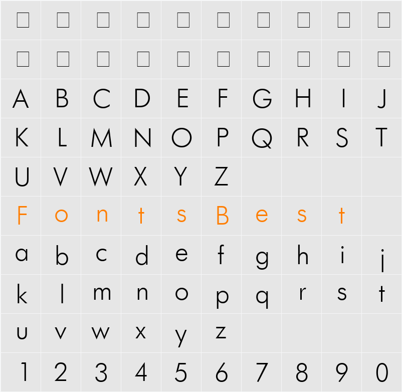 Futura LH Light Character Map