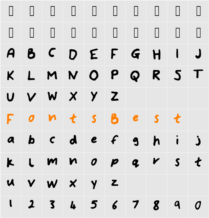 Bryonys_Handwriting_Bold Character Map