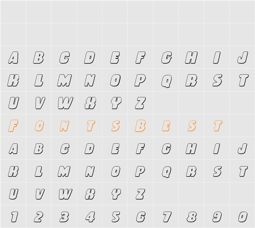 Rubber Boy 3D Italic Character Map