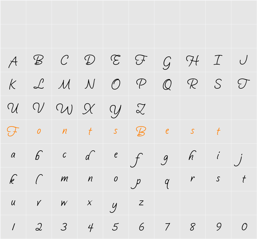 Silver Script Flourishes Character Map