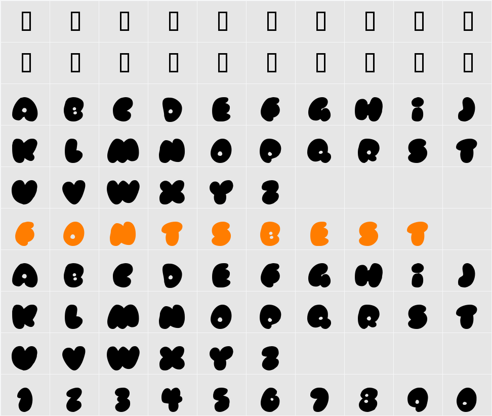 Rubberneck Character Map