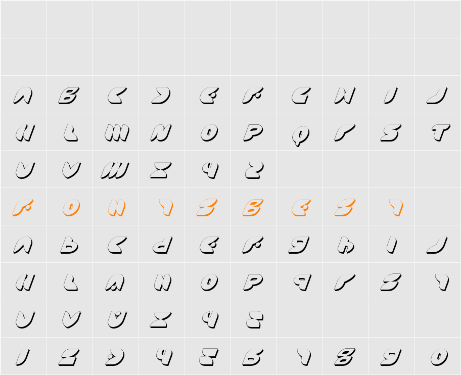 Puff Angel Shadow Italic Character Map
