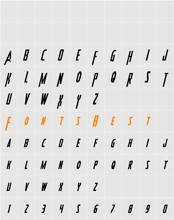 Heroes Assemble Condensed Italic Character Map